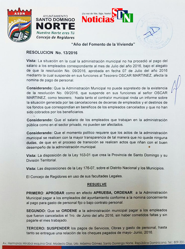 Documento emitido por el Consejo de Regidores 2